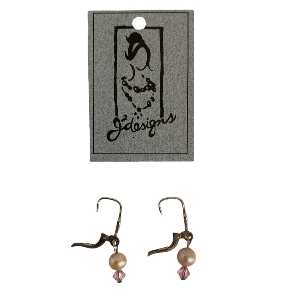 Vintage Pink Pearl Rose Quartz Drop Earrings Sterling Silver Chic New - Picture 8 of 13